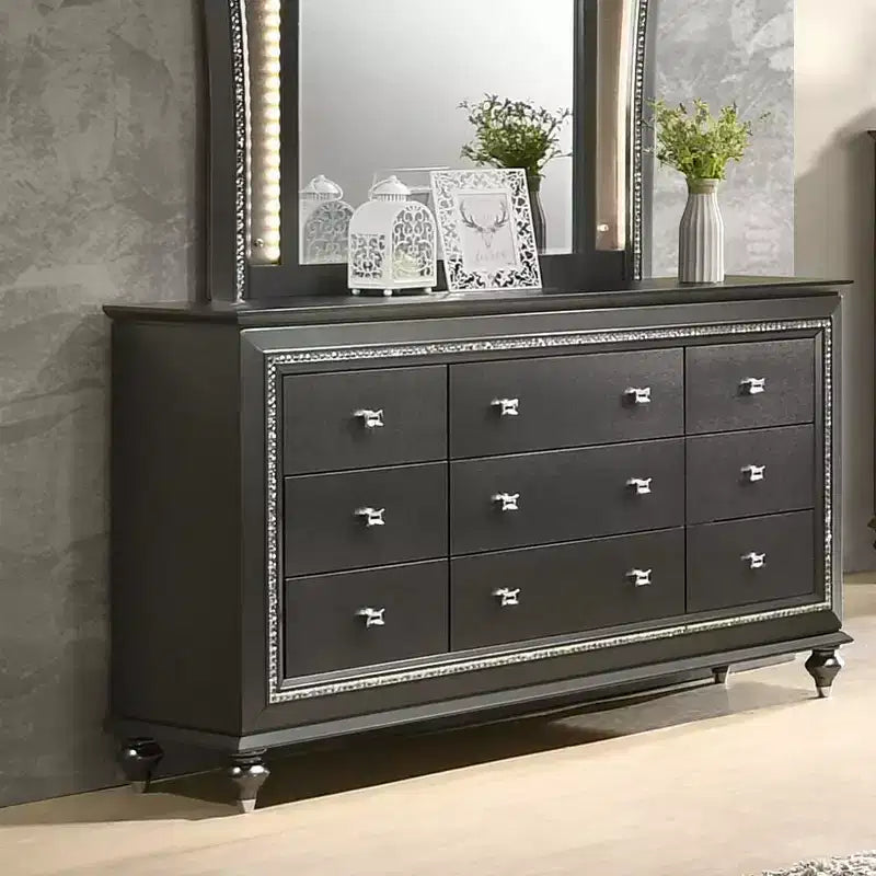 Cassettiera a 9 cassetti Acme Furniture Kaitlyn finitura grigio metallizzato