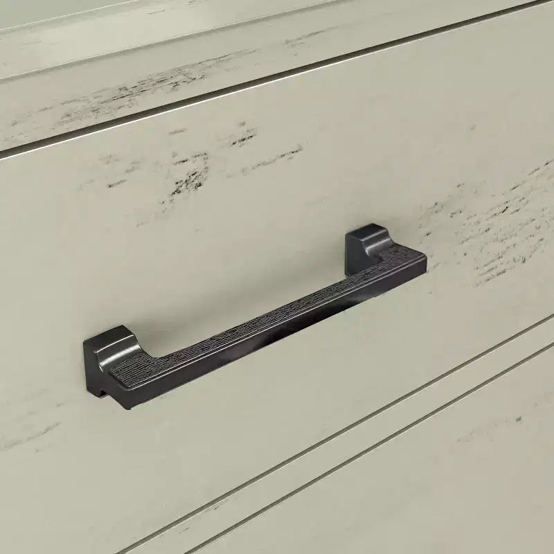 Cassettiera larga 60 cm a 5 cassetti con eleganti maniglie in metallo effetto legno, colore bianco sporco segato - Festivo