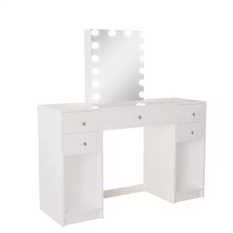 Anthea Lighted Makeup Vanity White - Boahaus: 5 Drawers, 14 LED Bulbs, Wood Laminate, 50.31" H