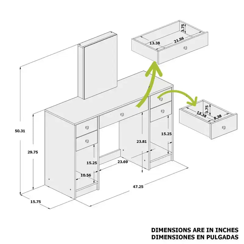 Anthea Specchiera Trucco Illuminata Bianca - Boahaus: 5 Cassetti, 14 Lampadine LED, Laminato in Legno, 127.8 cm A