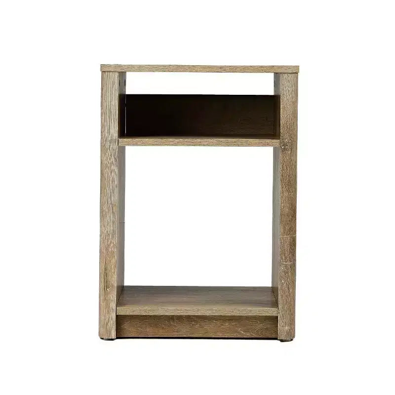 Comodino Storied Home Radius, scomparto portaoggetti quadrato, Quercia Costiera: Stile moderno da fattoria, resistente ai graffi, fessura per la ricarica dei dispositivi