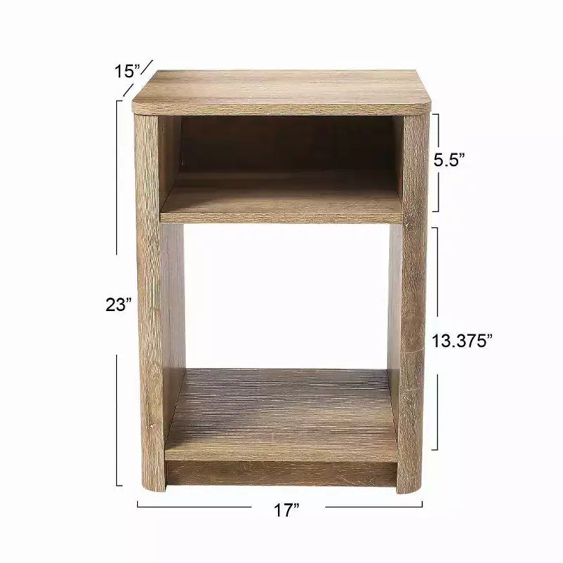 Comodino Storied Home Radius, scomparto portaoggetti quadrato, Quercia Costiera: Stile moderno da fattoria, resistente ai graffi, fessura per la ricarica dei dispositivi