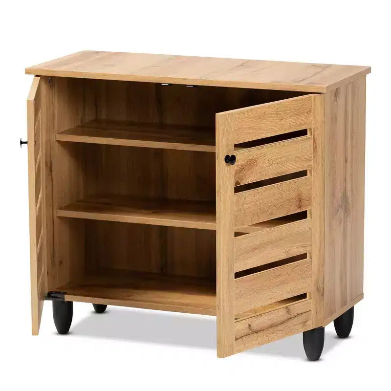 Gisela Wood Armadietto 2 Ante Rovere Marrone/Nero - Baxton Studio: Stile ed Eleganza, 3 Ripiani Fissi