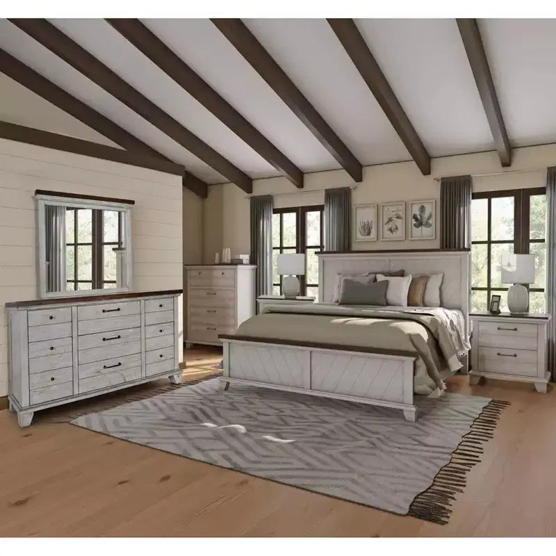 Comodino a 2 cassetti Bear Creek avorio rustico/miele - Steve Silver Co.