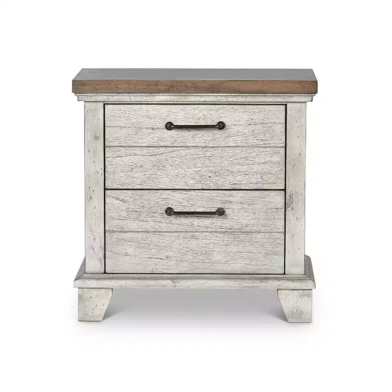 Comodino a 2 cassetti Bear Creek avorio rustico/miele - Steve Silver Co.