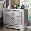 Comodino a 2 cassetti con porta USB, colore argento, stile glamour, 1 persona