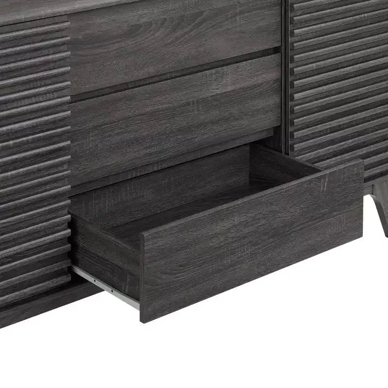 63" Credenza a buffet o mobile porta TV Charcoal - Modway: Mid-Century Modern, Portaoggetti multimediale