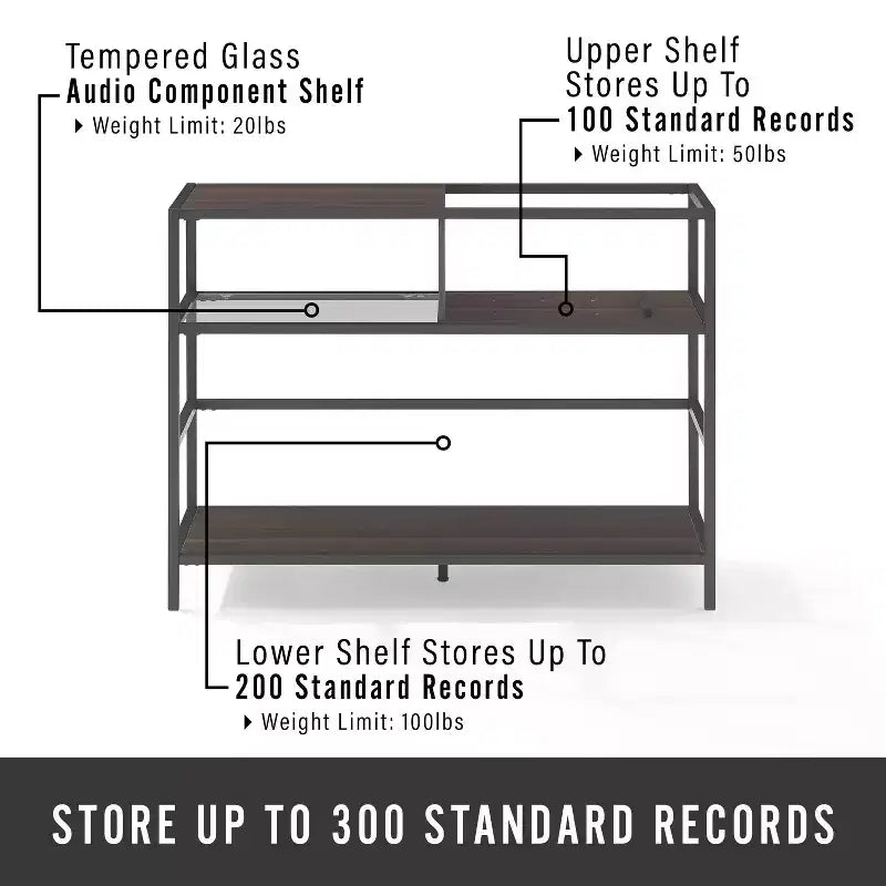 Provo Record Storage Console: Supporto multimediale Crosley con ripiano per giradischi, portadischi in vinile