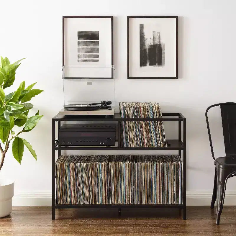 Provo Record Storage Console: Supporto multimediale Crosley con ripiano per giradischi, portadischi in vinile