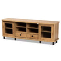 Walda Wood 2 Drawer TV Stand for TVs up to 65" Oak Brown/Black - Baxton Studio