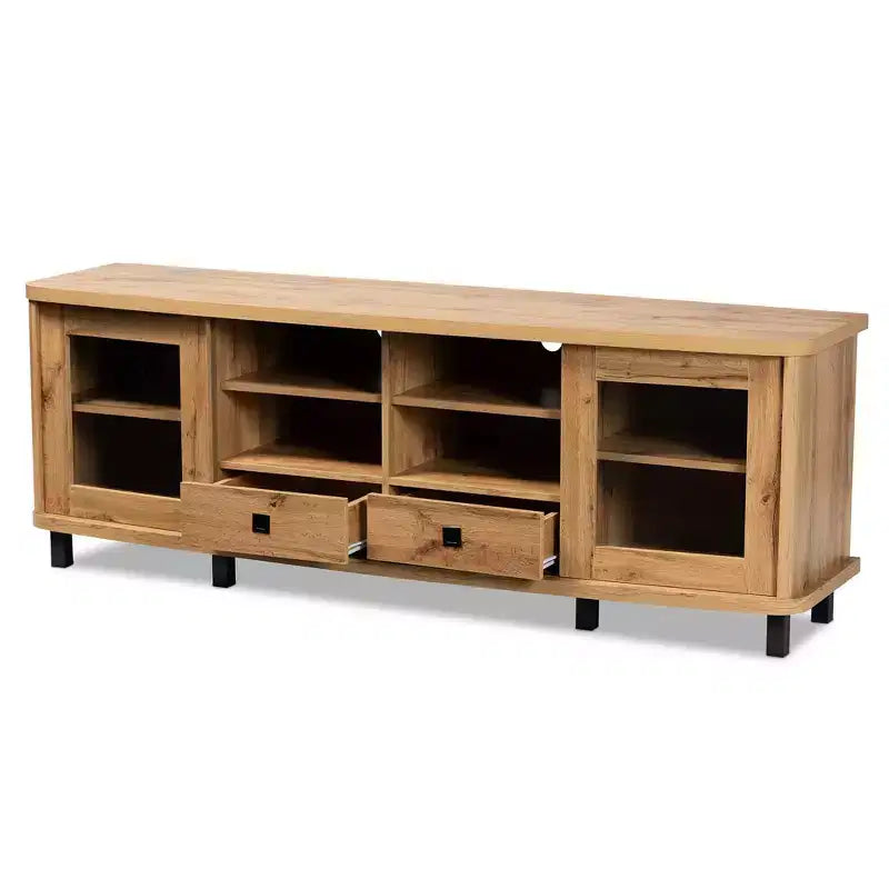 Mobile TV Walda Wood con 2 cassetti per TV fino a 65" Marrone rovere/nero - Baxton Studio
