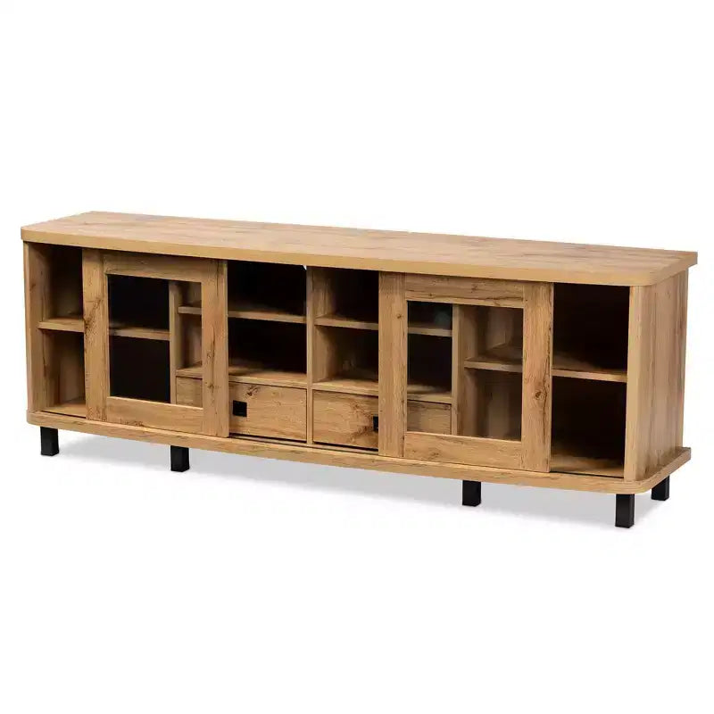 Mobile TV Walda Wood con 2 cassetti per TV fino a 65" Marrone rovere/nero - Baxton Studio