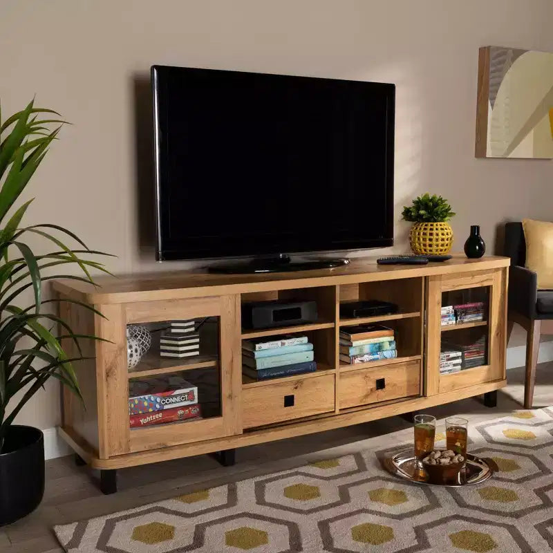 Mobile TV Walda Wood con 2 cassetti per TV fino a 65" Marrone rovere/nero - Baxton Studio