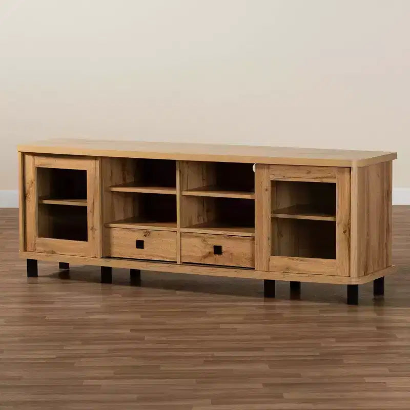 Mobile TV Walda Wood con 2 cassetti per TV fino a 65" Marrone rovere/nero - Baxton Studio