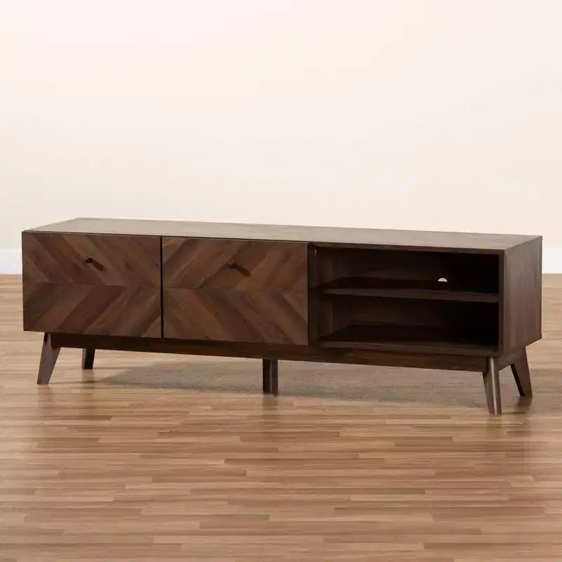 Mobile TV Hartman Wood per TV fino a 60" Marrone Noce - Baxton Studio: Mobile porta TV con cassetto contenitore