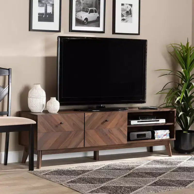 Mobile TV Hartman Wood per TV fino a 60" Marrone Noce - Baxton Studio: Mobile porta TV con cassetto contenitore