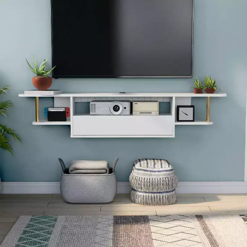 miBasics Kevis - Mobile TV moderno sospeso per TV fino a 70" bianco: Console multimediale a parete con vano contenitore
