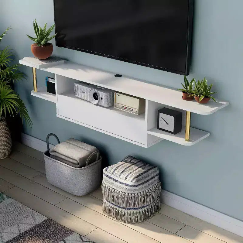 miBasics Kevis - Mobile TV moderno sospeso per TV fino a 70" bianco: Console multimediale a parete con vano contenitore