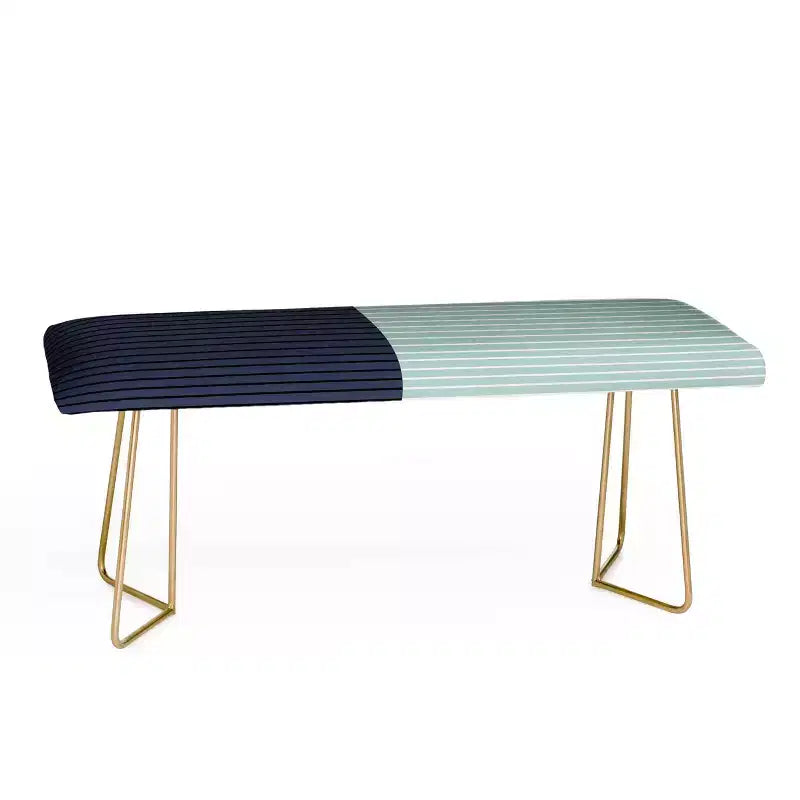Colour Poems Color Block Lines Xi Bench Green/Gold - Deny Designs: Similpelle, Gambe in Acciaio, Stile Ottomano