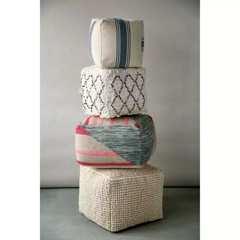 Storied Home Striped Square Canvas Pouf Blue: Cotton Upholstery, Adult Use, No Assembly Required