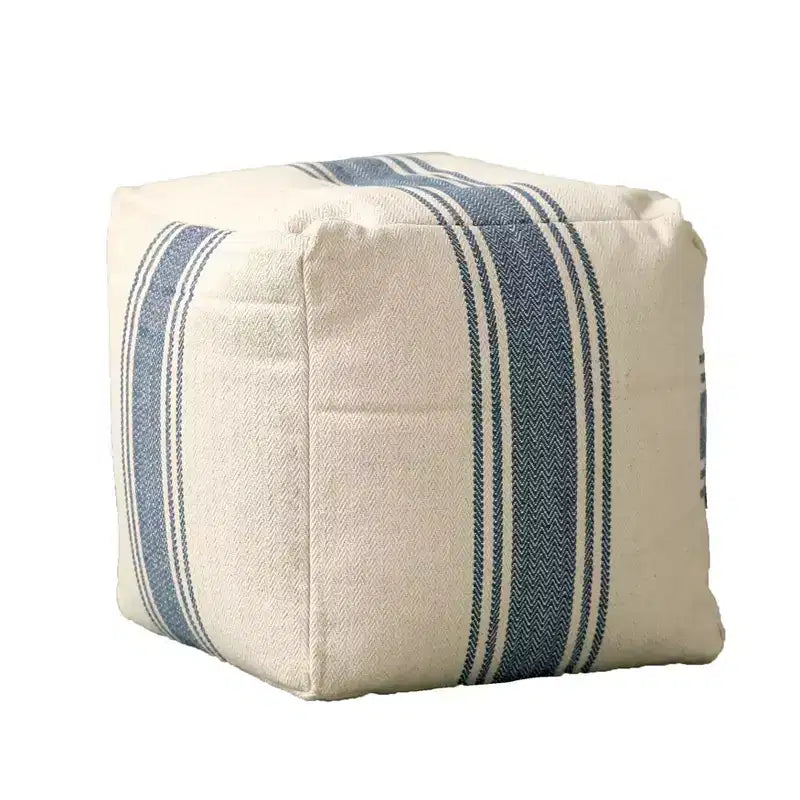 Pouf quadrato a righe Storied Home in tela blu: Rivestimento in cotone, per adulti, nessun assemblaggio richiesto