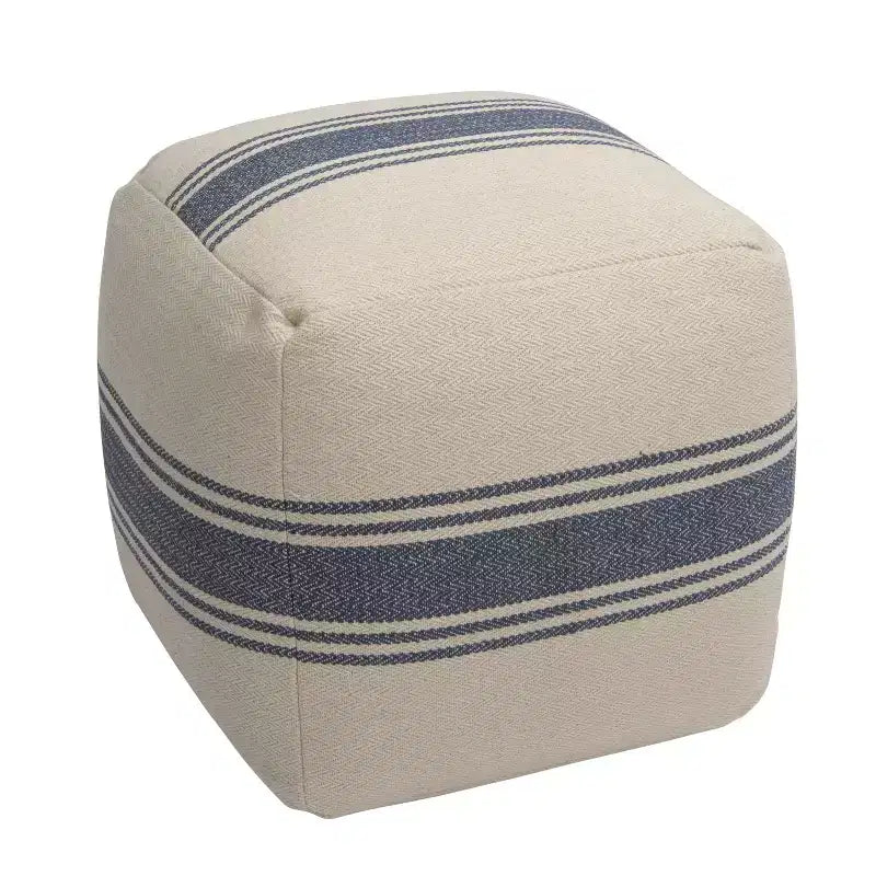 Pouf quadrato a righe Storied Home in tela blu: Rivestimento in cotone, per adulti, nessun assemblaggio richiesto