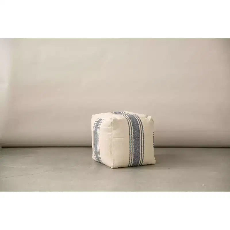 Pouf quadrato a righe Storied Home in tela blu: Rivestimento in cotone, per adulti, nessun assemblaggio richiesto