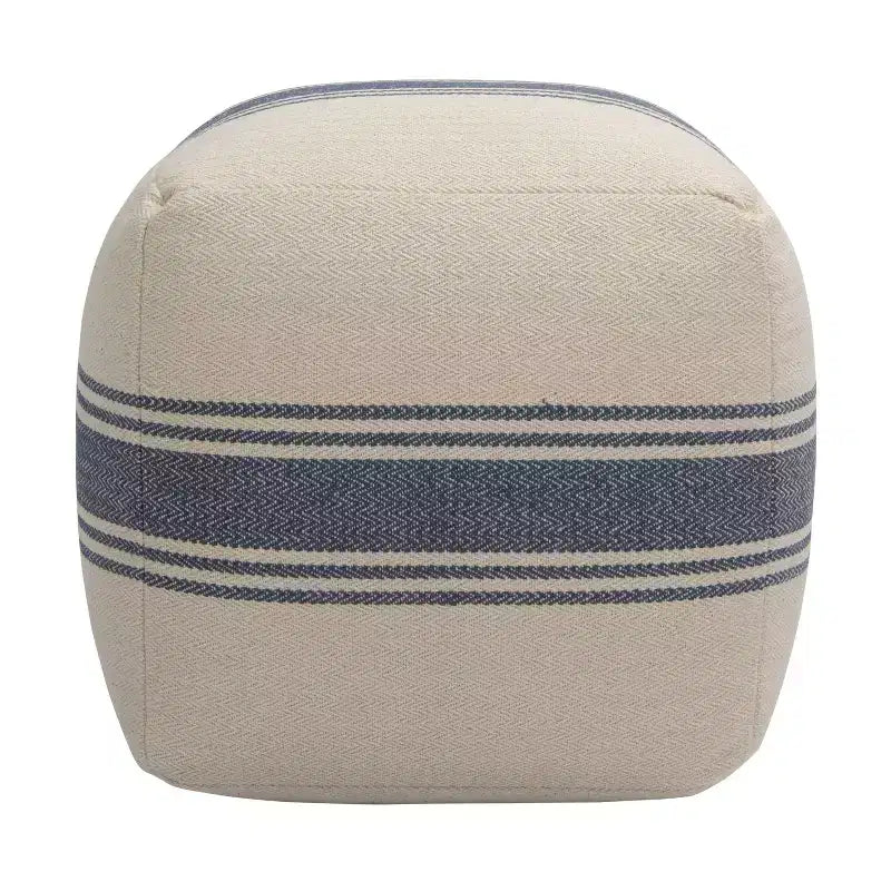 Pouf quadrato a righe Storied Home in tela blu: Rivestimento in cotone, per adulti, nessun assemblaggio richiesto