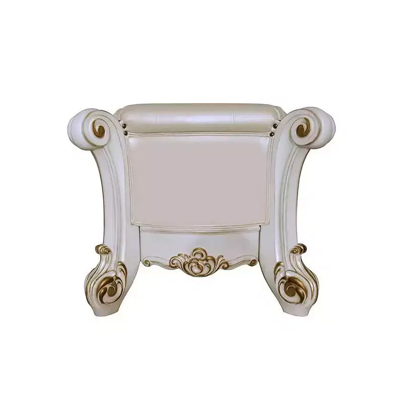 Pouf e Panca Vendome Acme Furniture 74" in Ecopelle Sintetica Perla e Finitura Perla Antica: Rivestimento in Lino, Gambe in Metallo, Montaggio senza attrezzi