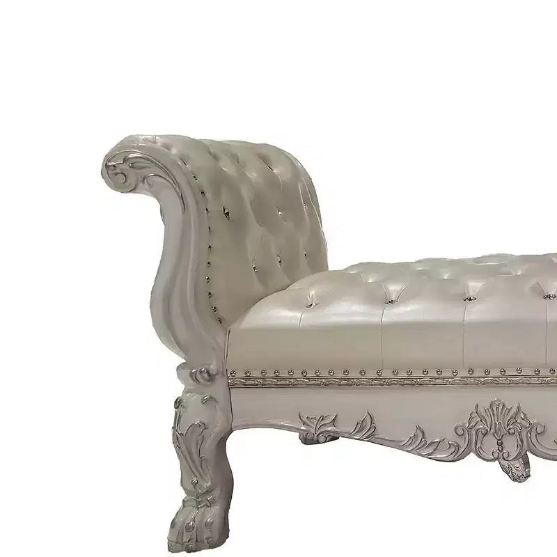 Divanetto e panchina 78.5" Dresden di Acme Furniture, in ecopelle e finitura bianco osso: Imbottiti, gambe in metallo, nessun montaggio richiesto
