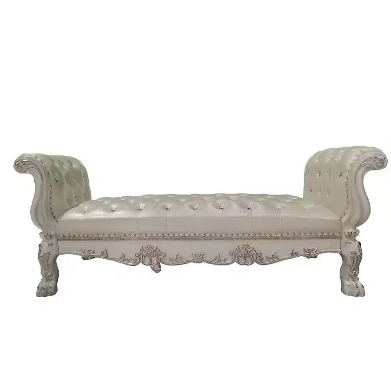 Divanetto e panchina 78.5" Dresden di Acme Furniture, in ecopelle e finitura bianco osso: Imbottiti, gambe in metallo, nessun montaggio richiesto