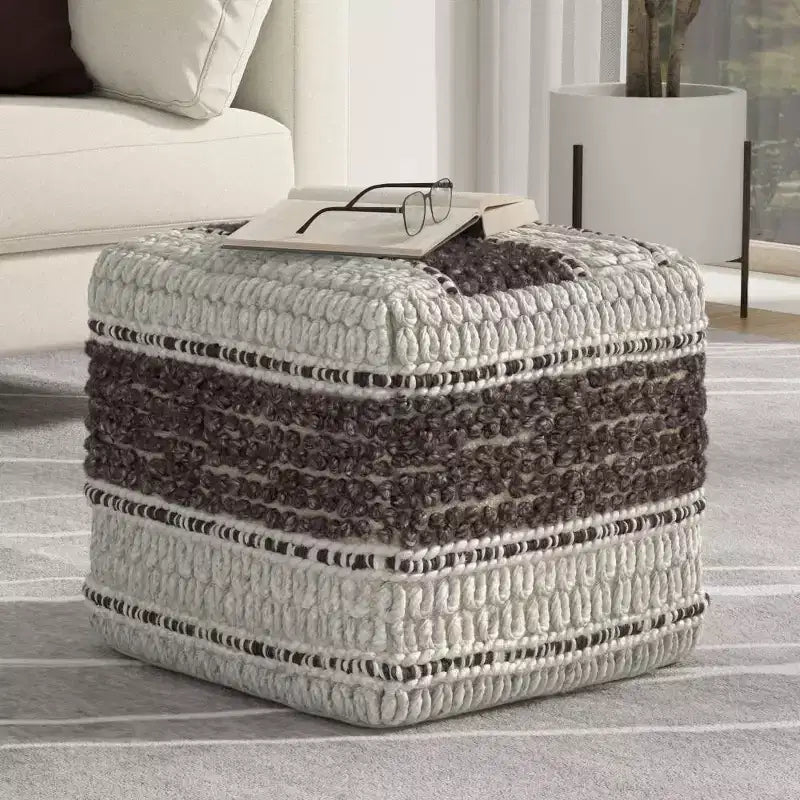 Pouf quadrato ottomano da 1 posto magenta e naturale
