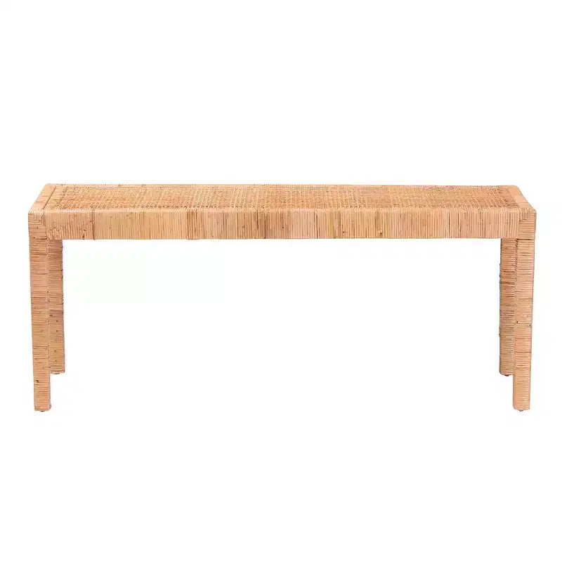 Panca lunga Abelia in rattan naturale e legno di mogano, marrone naturale - Baxton Studio