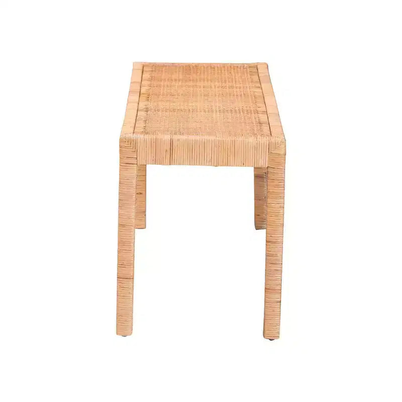 Panca lunga Abelia in rattan naturale e legno di mogano, marrone naturale - Baxton Studio