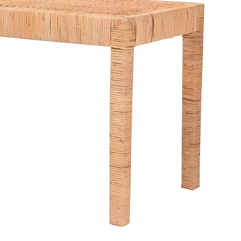 Panca lunga Abelia in rattan naturale e legno di mogano, marrone naturale - Baxton Studio