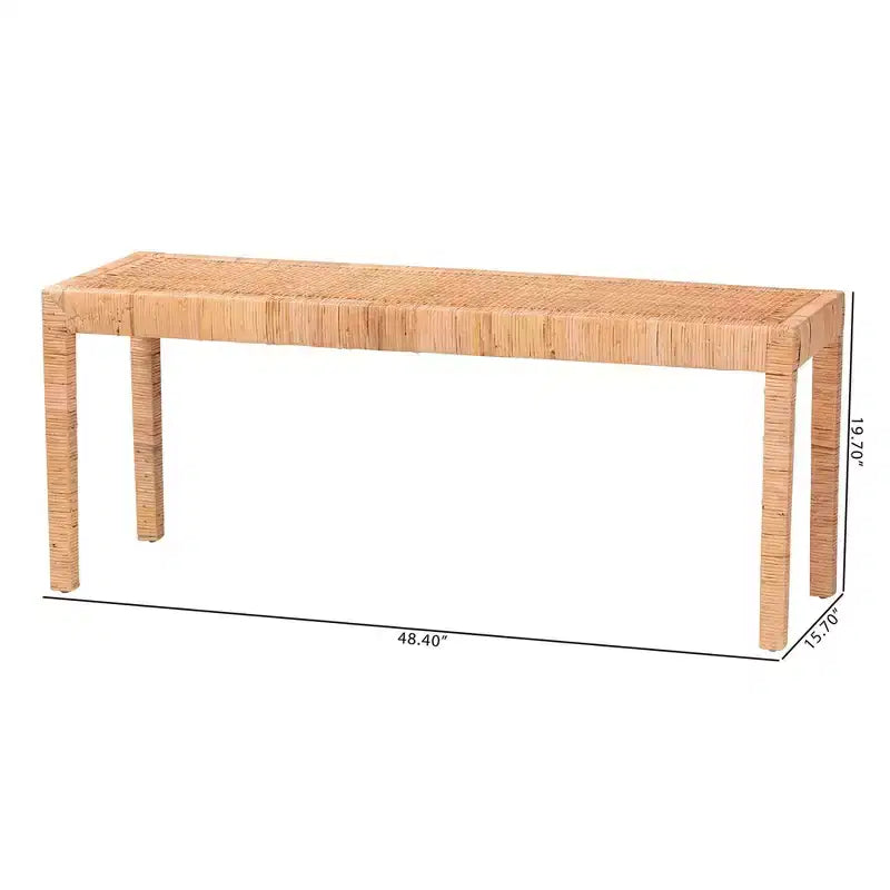 Panca lunga Abelia in rattan naturale e legno di mogano, marrone naturale - Baxton Studio