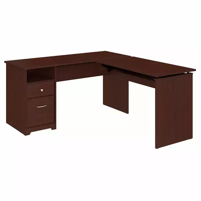 Scrivania angolare regolabile in altezza Harvest Cherry con cassetti – 1 persona