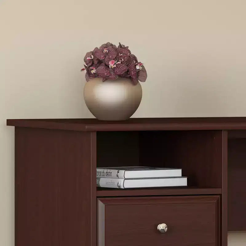 Scrivania angolare regolabile in altezza Harvest Cherry con cassetti – 1 persona