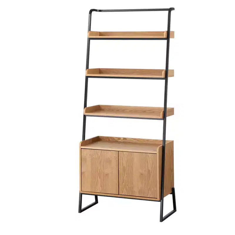 Lifestorey 73" Estanier Ladder Shelf with Cabinet Natural/Black