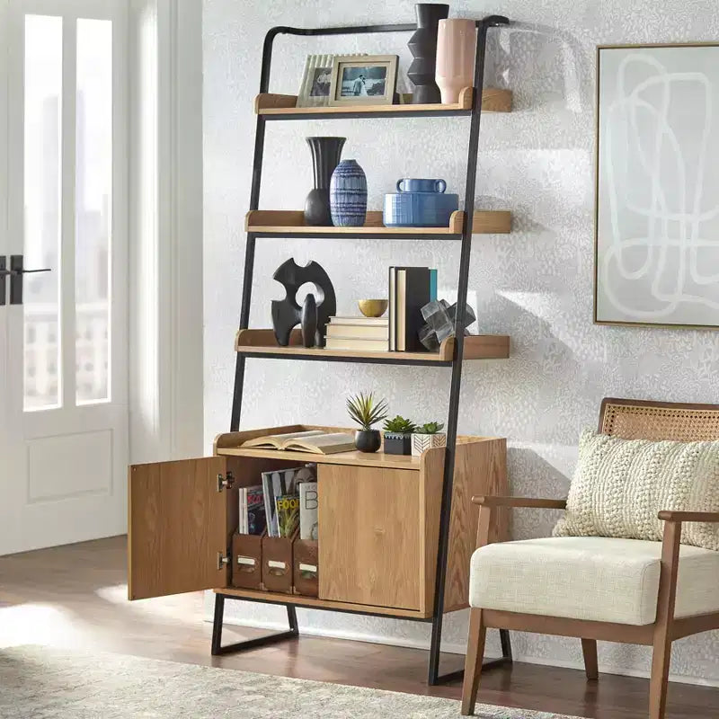 Libreria a scaletta Lifestorey Estanier 73" con armadietto Naturale/Nero