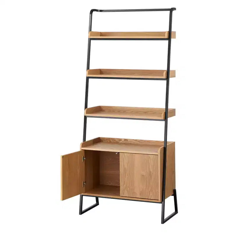 Libreria a scaletta Lifestorey Estanier 73" con armadietto Naturale/Nero
