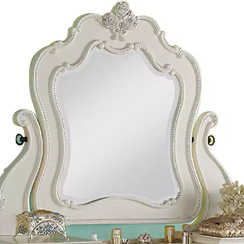 Edalene 39" Tavolini da toilette bianco perla - Acme Furniture: Postazione di lavoro per camera delle ragazze con specchio e ripiano portaoggetti