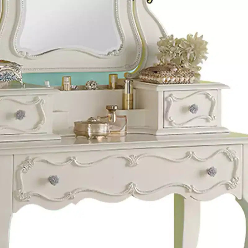 Edalene 39" Tavolini da toilette bianco perla - Acme Furniture: Postazione di lavoro per camera delle ragazze con specchio e ripiano portaoggetti