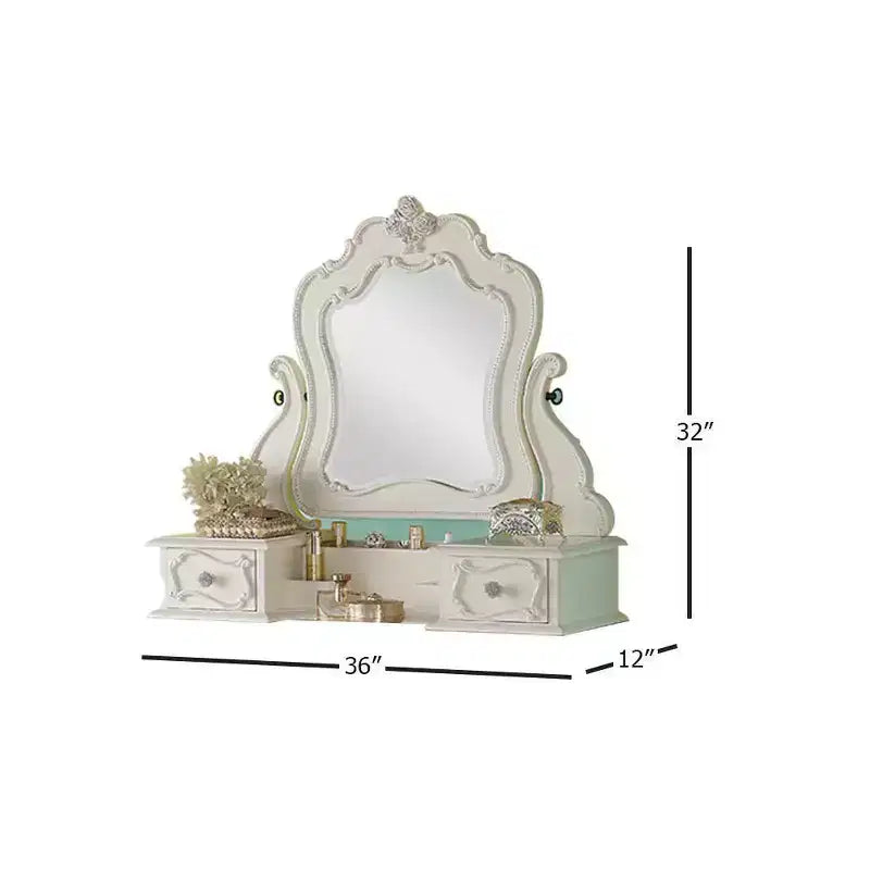 Edalene 39" Tavolini da toilette bianco perla - Acme Furniture: Postazione di lavoro per camera delle ragazze con specchio e ripiano portaoggetti