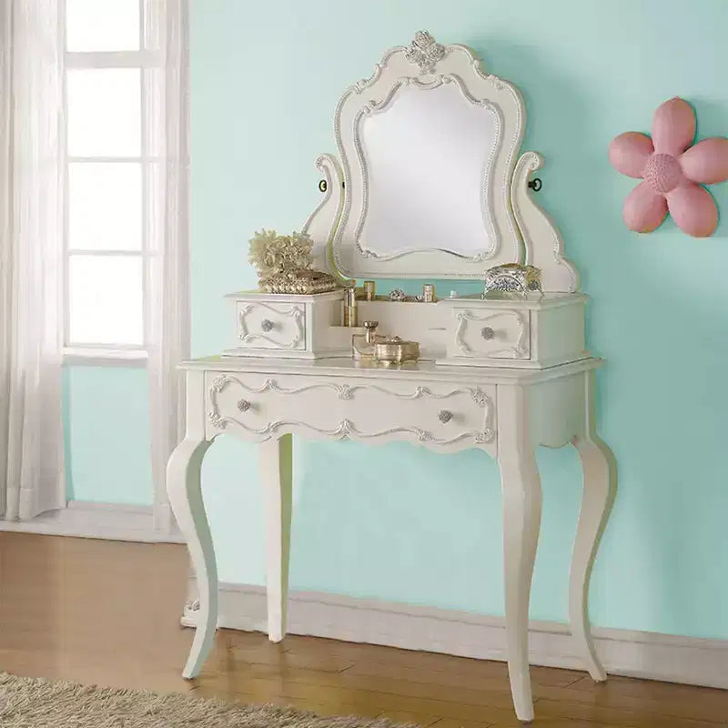 Edalene 39" Tavolini da toilette bianco perla - Acme Furniture: Postazione di lavoro per camera delle ragazze con specchio e ripiano portaoggetti