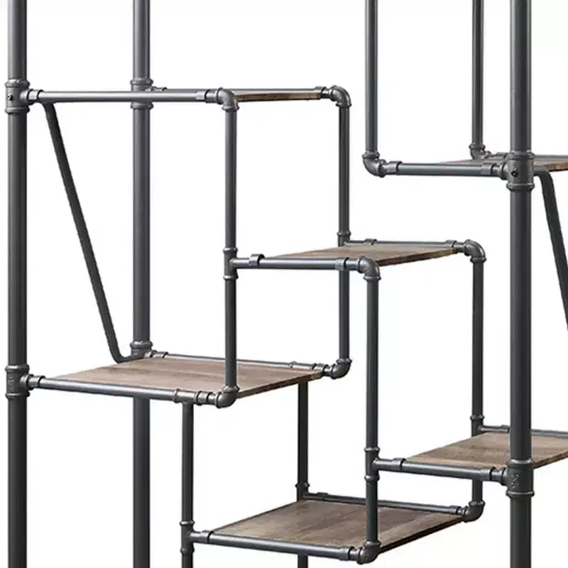 Scaffale Brantley Acme Furniture da 75" Quercia Antica/Grigio Sabbia: Struttura in Metallo, 7 Ripiani, Nessun Montaggio Richiesto