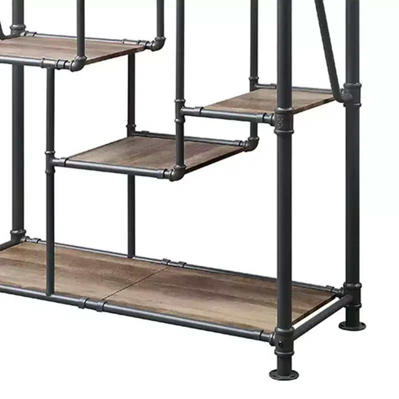 Scaffale Brantley Acme Furniture da 75" Quercia Antica/Grigio Sabbia: Struttura in Metallo, 7 Ripiani, Nessun Montaggio Richiesto