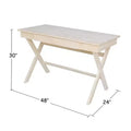 Cross Leg Desk Unfinished - International Concepts: Rubberwood Writing Desk with Drawer, Hardwood Frame