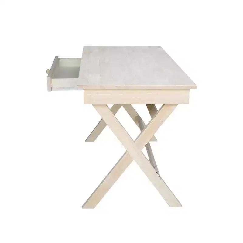 Scrivania a gambe incrociate non finita - International Concepts: Scrivania in legno di gomma con cassetto, telaio in legno massello