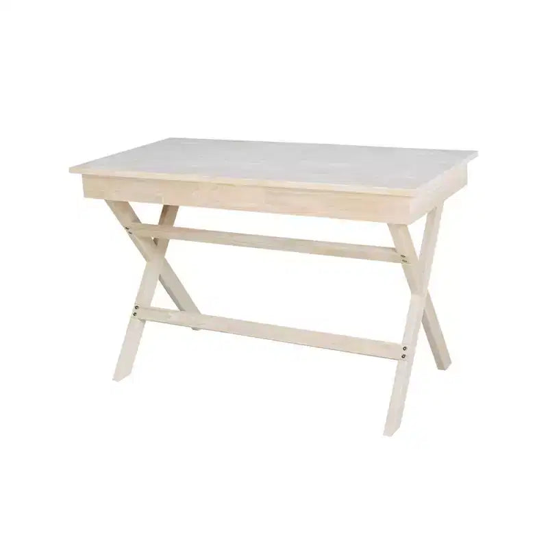 Scrivania a gambe incrociate non finita - International Concepts: Scrivania in legno di gomma con cassetto, telaio in legno massello